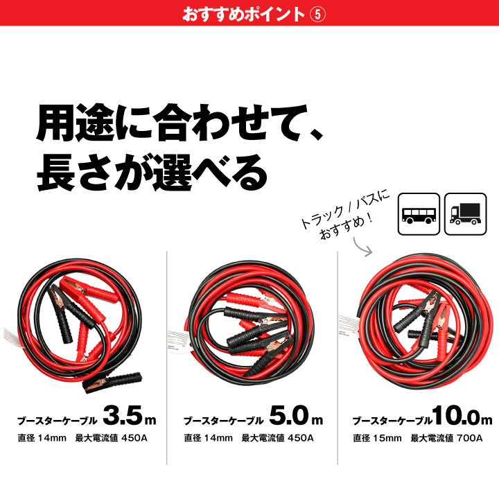 ブースターケーブル 極太 3.5m 450A/直径14mm(SN-3) 12V/24V車対応