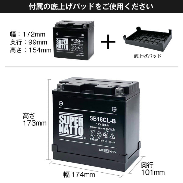 スーパーナット SB16CL-B (シールド型) バイク用バッテリー
