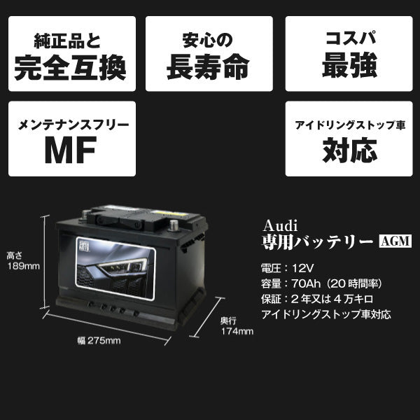アウディ専用バッテリー【アイドリングストップ車対応】