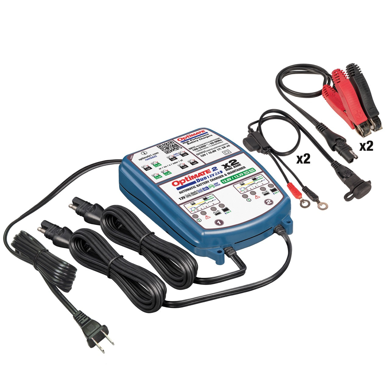 TecMATE TM-567 OptiMATE 2 Duo 2バンク リン酸鉄リチウム兼12V鉛バッテリー充電器 12V/12.8V 2A出力 テックメイト オプティメイト
