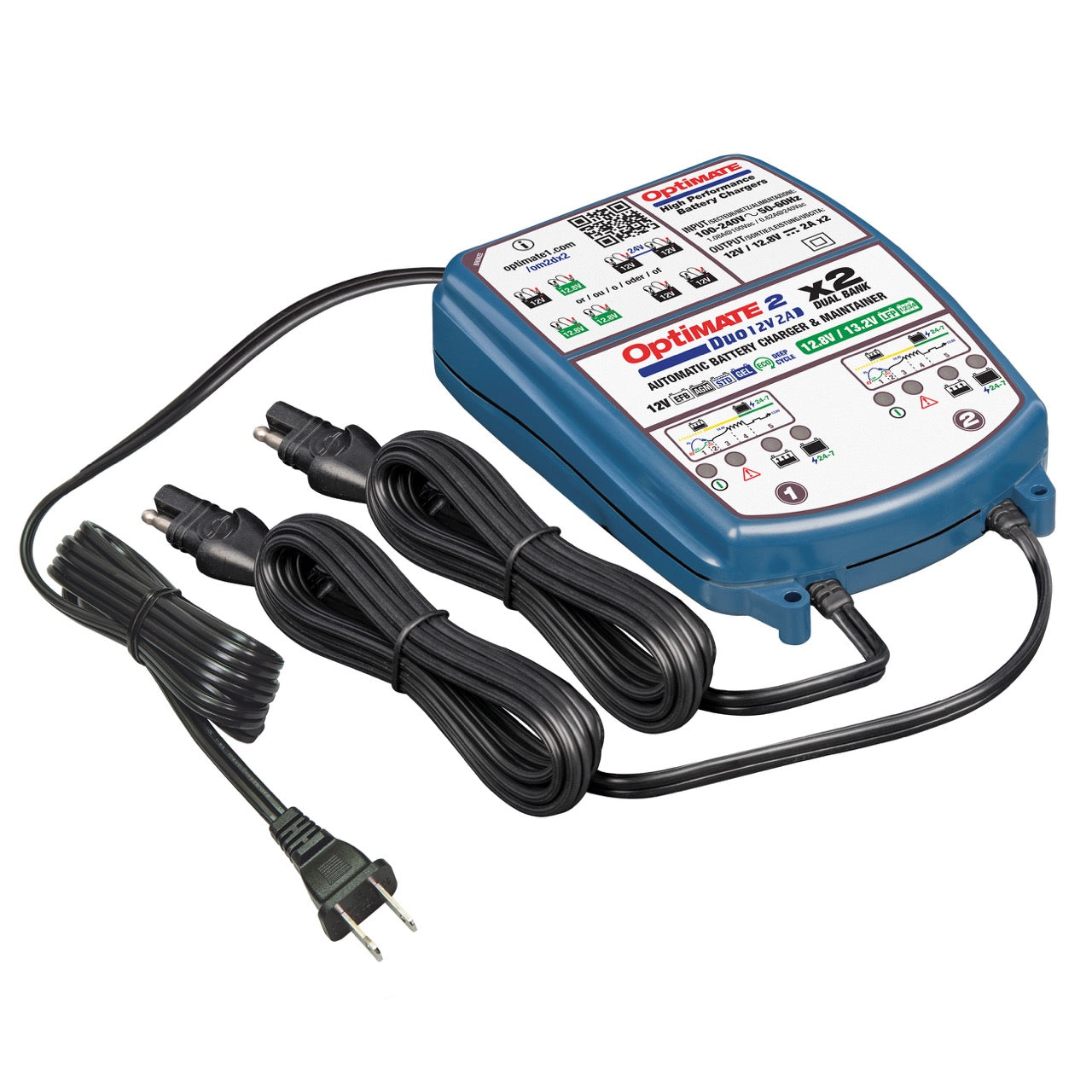 TecMATE TM-567 OptiMATE 2 Duo 2バンク リン酸鉄リチウム兼12V鉛バッテリー充電器 12V/12.8V 2A出力 テックメイト オプティメイト