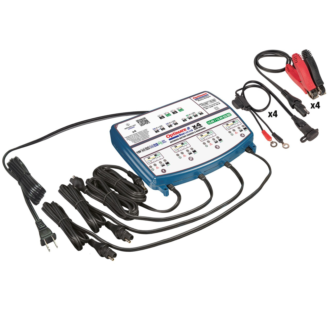 TecMATE TM-577 OptiMATE 2 Duo 4バンク リン酸鉄リチウム兼12V鉛バッテリー充電器 12V/12.8V 2A出力 テックメイト オプティメイト