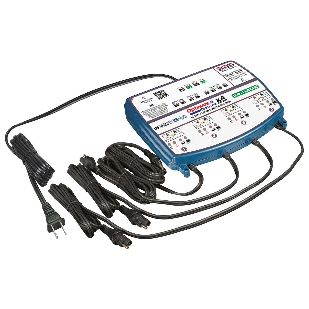 TecMATE TM-577 OptiMATE 2 Duo 4バンク リン酸鉄リチウム兼12V鉛バッテリー充電器 12V/12.8V 2A出力 テックメイト オプティメイト