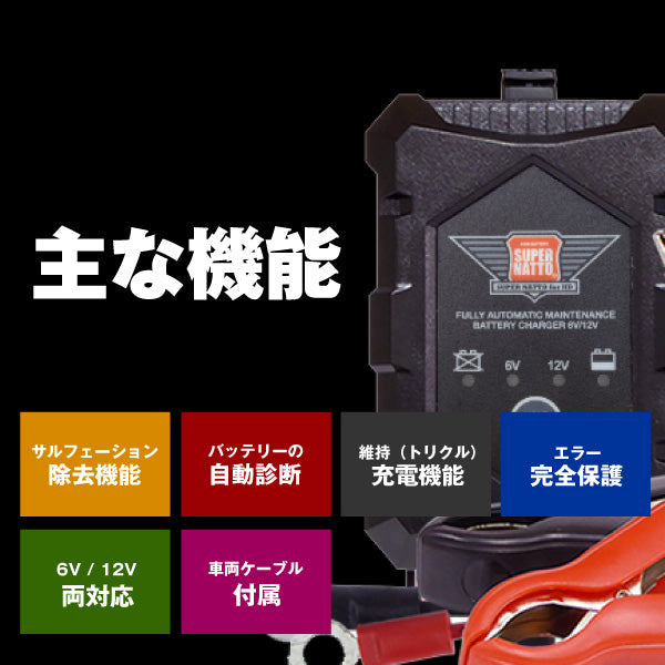 スーパーナット ハーレー専用バッテリー充電器 (6V/12V対応)