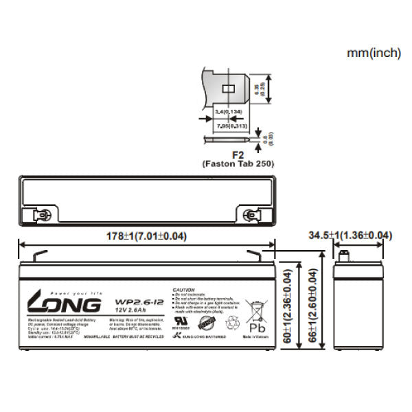 LONG WP2.6-12(F2端子) サイクルバッテリー