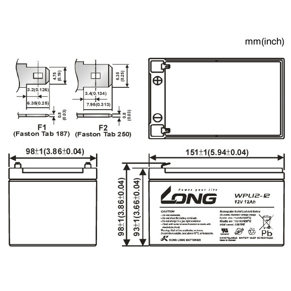 LONG WPL12-12 サイクルバッテリー