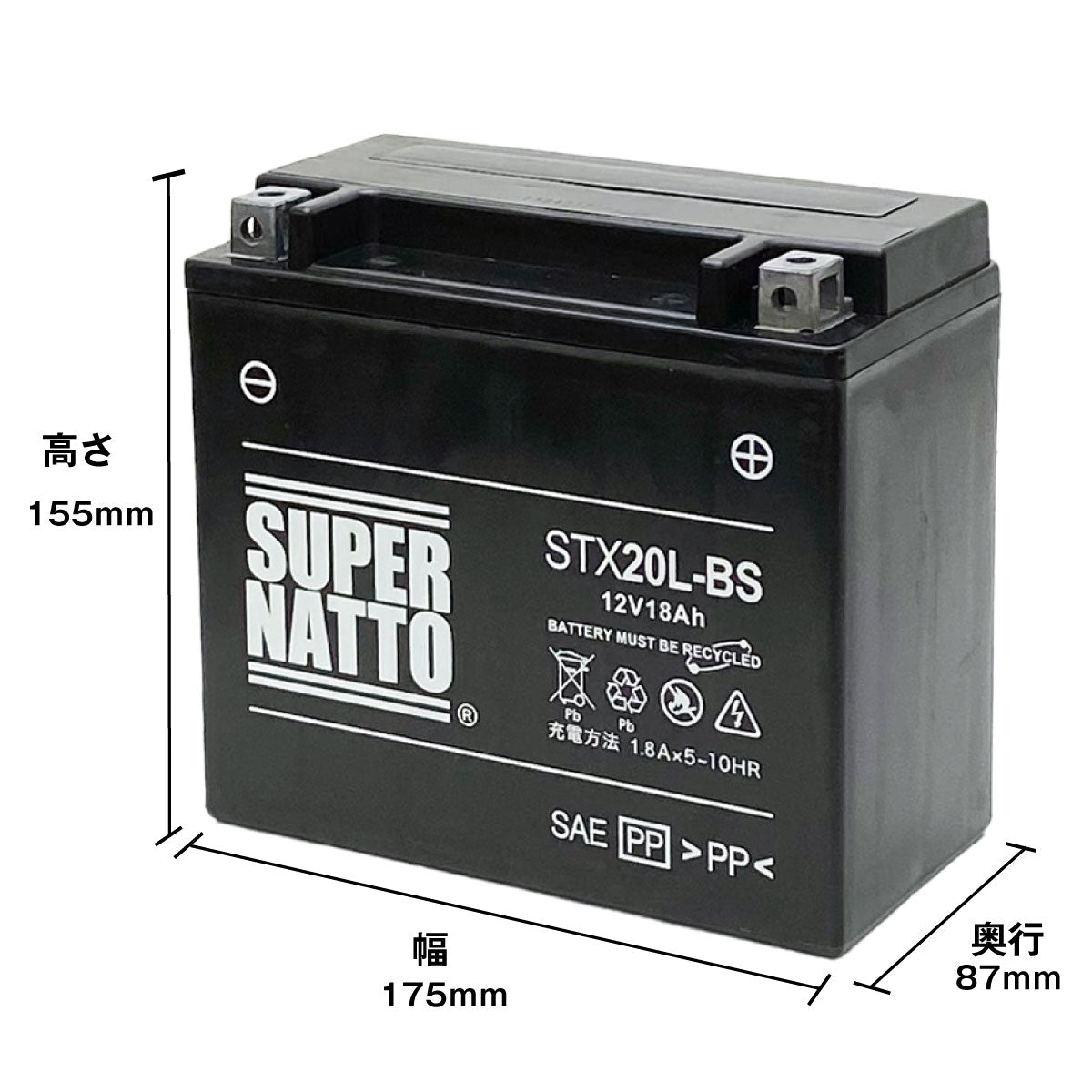 スーパーナット STX20L-BS (シールド型) バイク用バッテリー