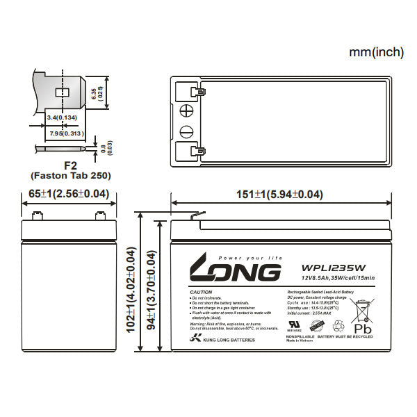 LONG WPL1235W サイクルバッテリー