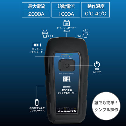 スーパーナット 2000AMP 12V 車両ジャンプスターター