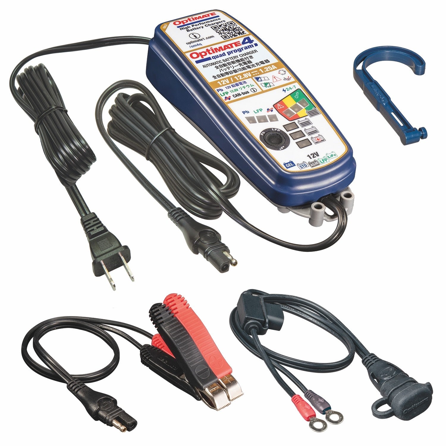 TECMATE OptiMate4 Quad Program(TM-637) 12V/12.8V 2A出力 バッテリー充電器 鉛蓄電池・リン –  バッテリーストア.com