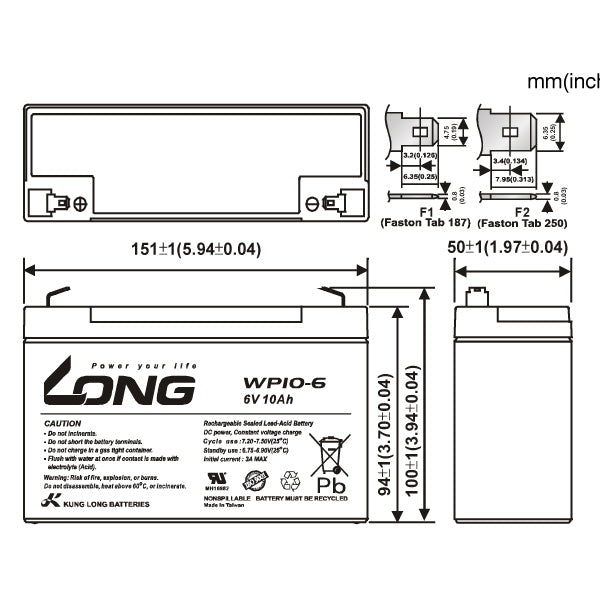 LONG WP10-6 サイクルバッテリー