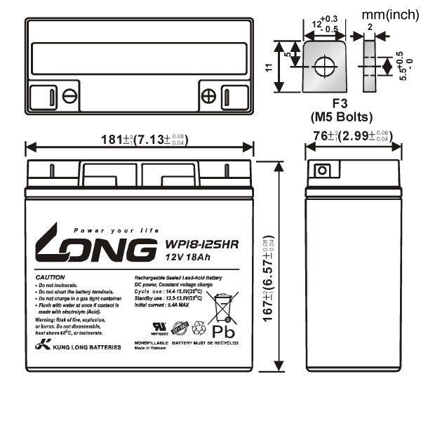 LONG WP18-12SHR サイクルバッテリー
