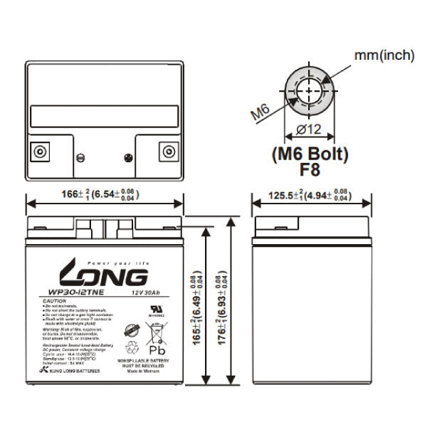 LONG WP30-12TNE サイクルバッテリー