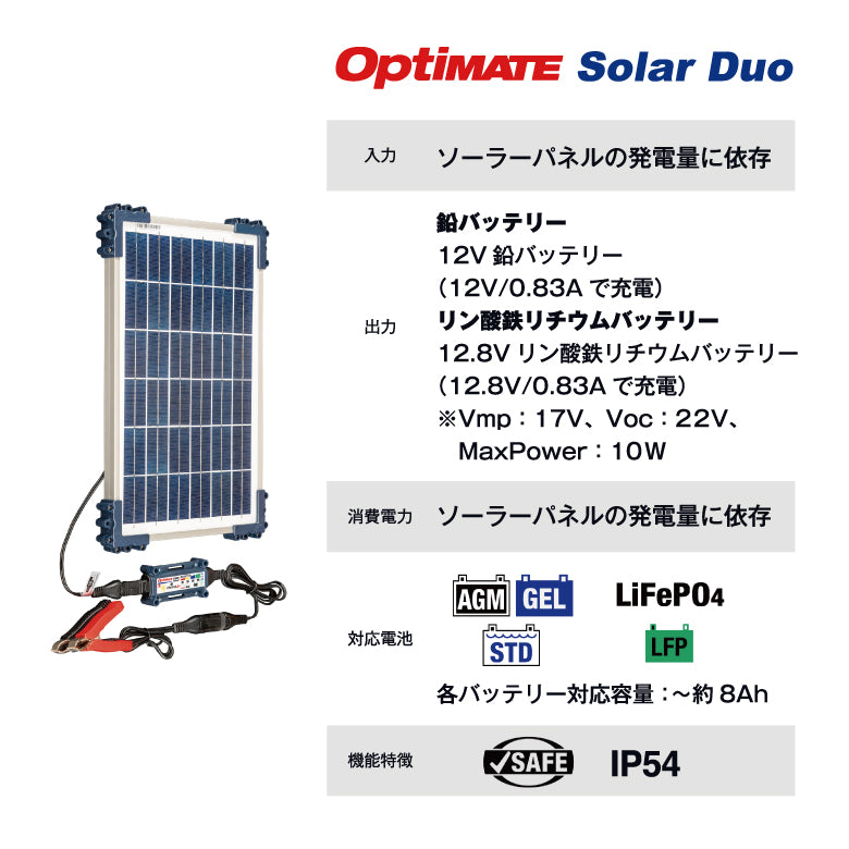 TecMATE OptiMATE ソーラー 10W DUO Travel Kit TM522-D1TK