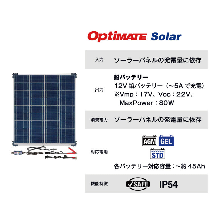 TecMATE OptiMATE ソーラー 80W Travel Kit TM523-8TK